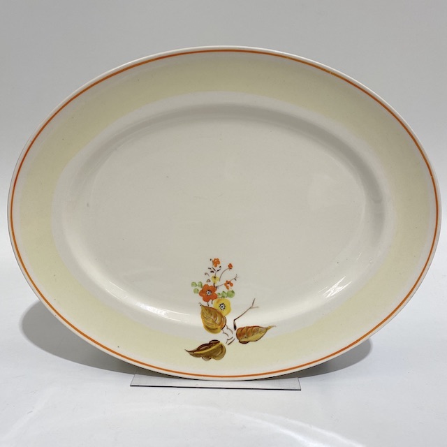 PLATTER, Vintage Serving Plate - Floral w Orange Band